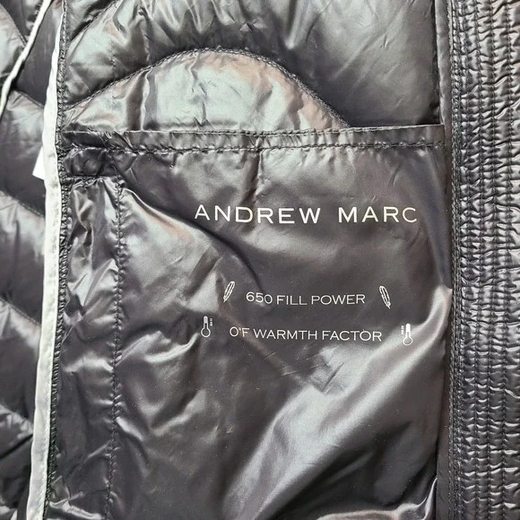 Andrew Marc Down Packable Maxi Jacket Women XL‎ Black 650 Fill Removeable Hood - Picture 7 of 13